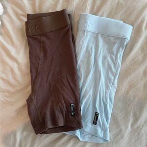 Comfirt Women’s Ribbed Bike Shorts — Chocolate Brown & Light Blue